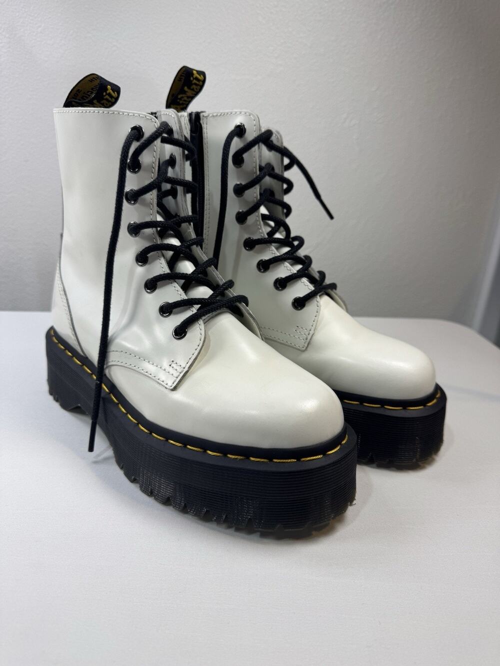 Dr. Martens Jadon Boots White Leather Combat Platform Zip Womens US 7 NWOB